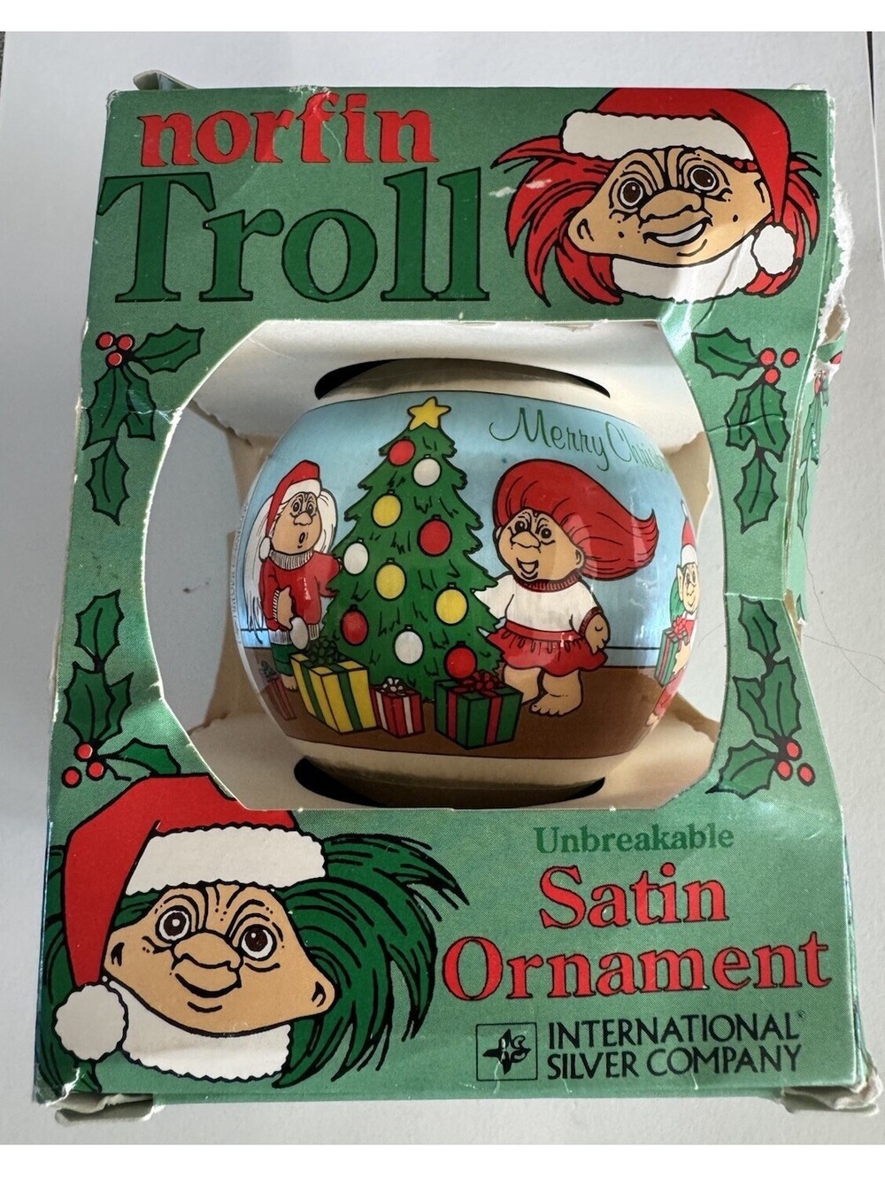 Vintage Norfin Troll Christmas Satin Ornament International Silver Co New in Box